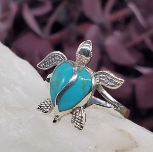Sterling Silver 925 Ring Turtle Jewelry Genuine Arizona Turquois Unique Design
